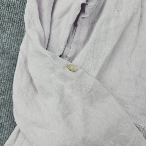 Sigrid Olsen Blouse Womens XL Purple Linen Peplum Button Up Coastal Roll Tab - Picture 2 of 6